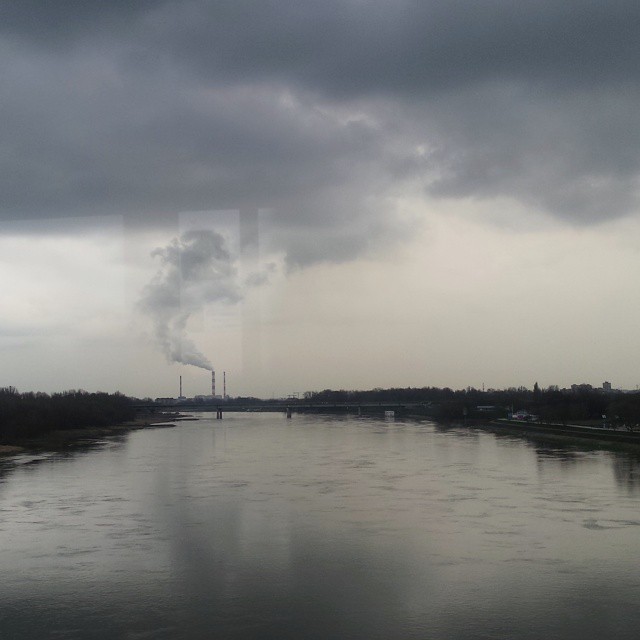 chmury, wisła, dym, rzeka, most, warszawa