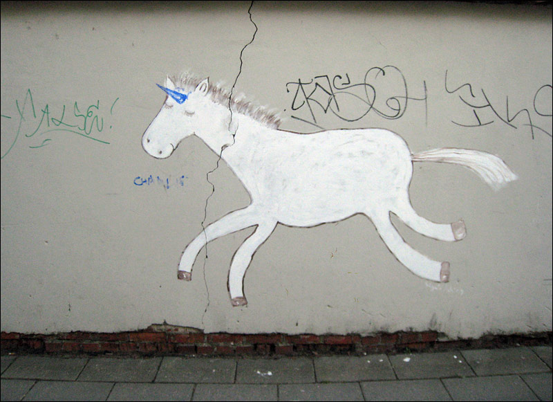 wilno, jednorożec na murze, graffiti