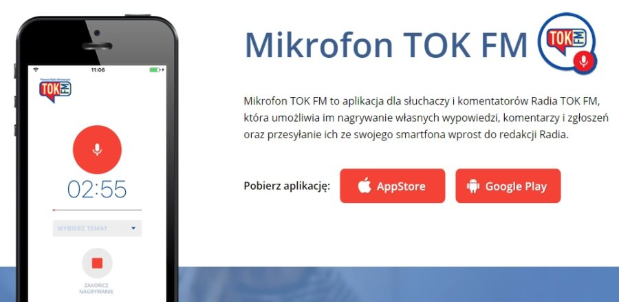 Mikrofon TOK FM, aplikacja mobilna